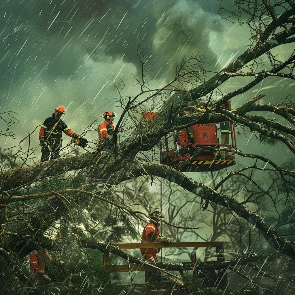 Emergency tree removal crew responding to storm damage in Ocala