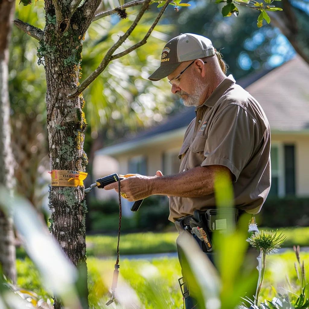 ISA Certified Arborist performing a tree health assessment in Ocala, showcasing professional tree care