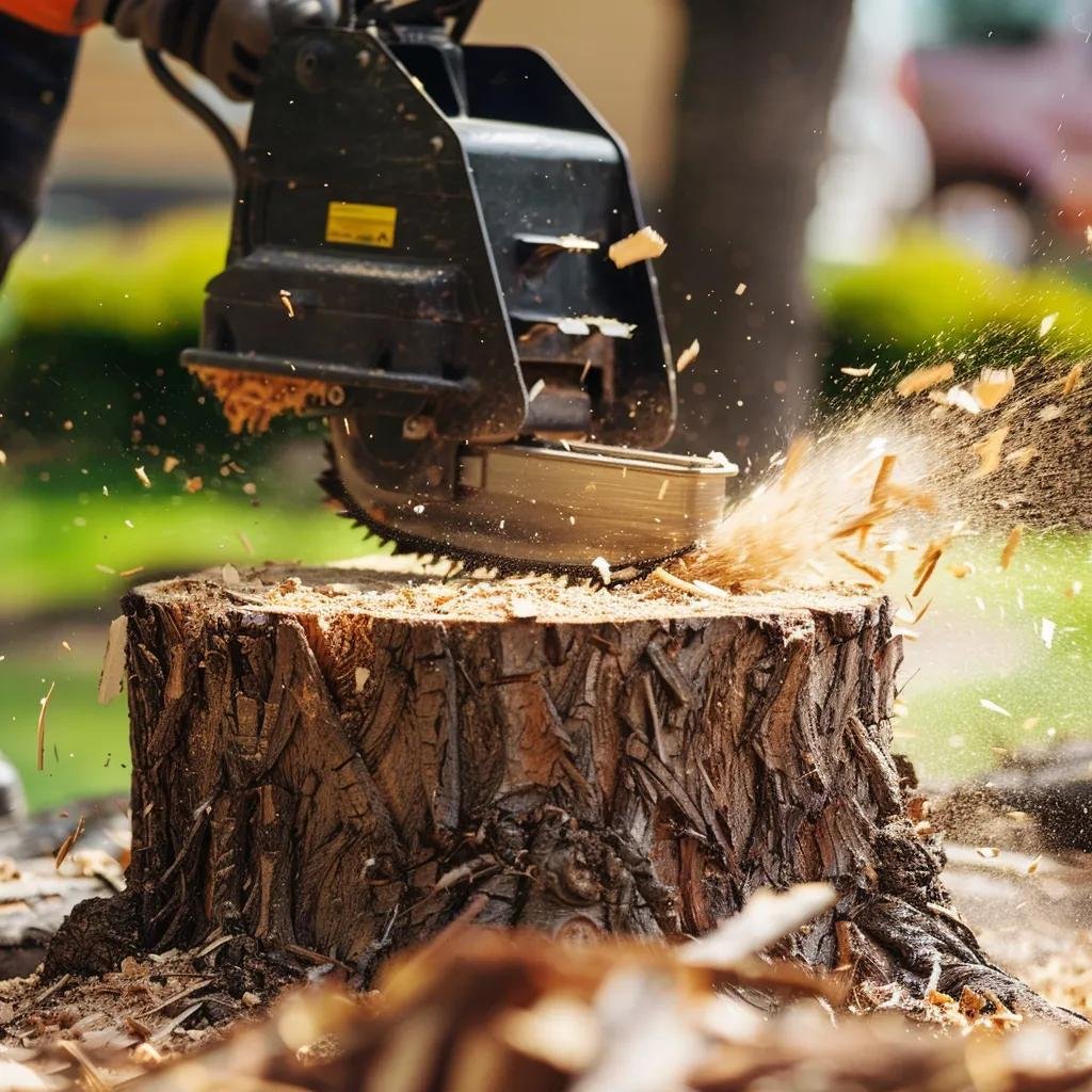 Stump grinding service in action, illustrating additional tree removal services and yard cleanup