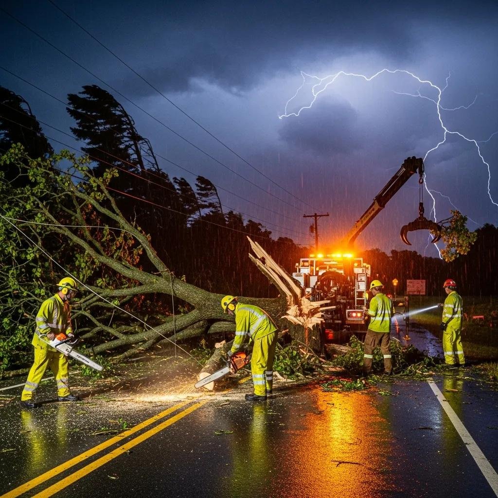 Emergency tree service team responding to storm damage in Belleview